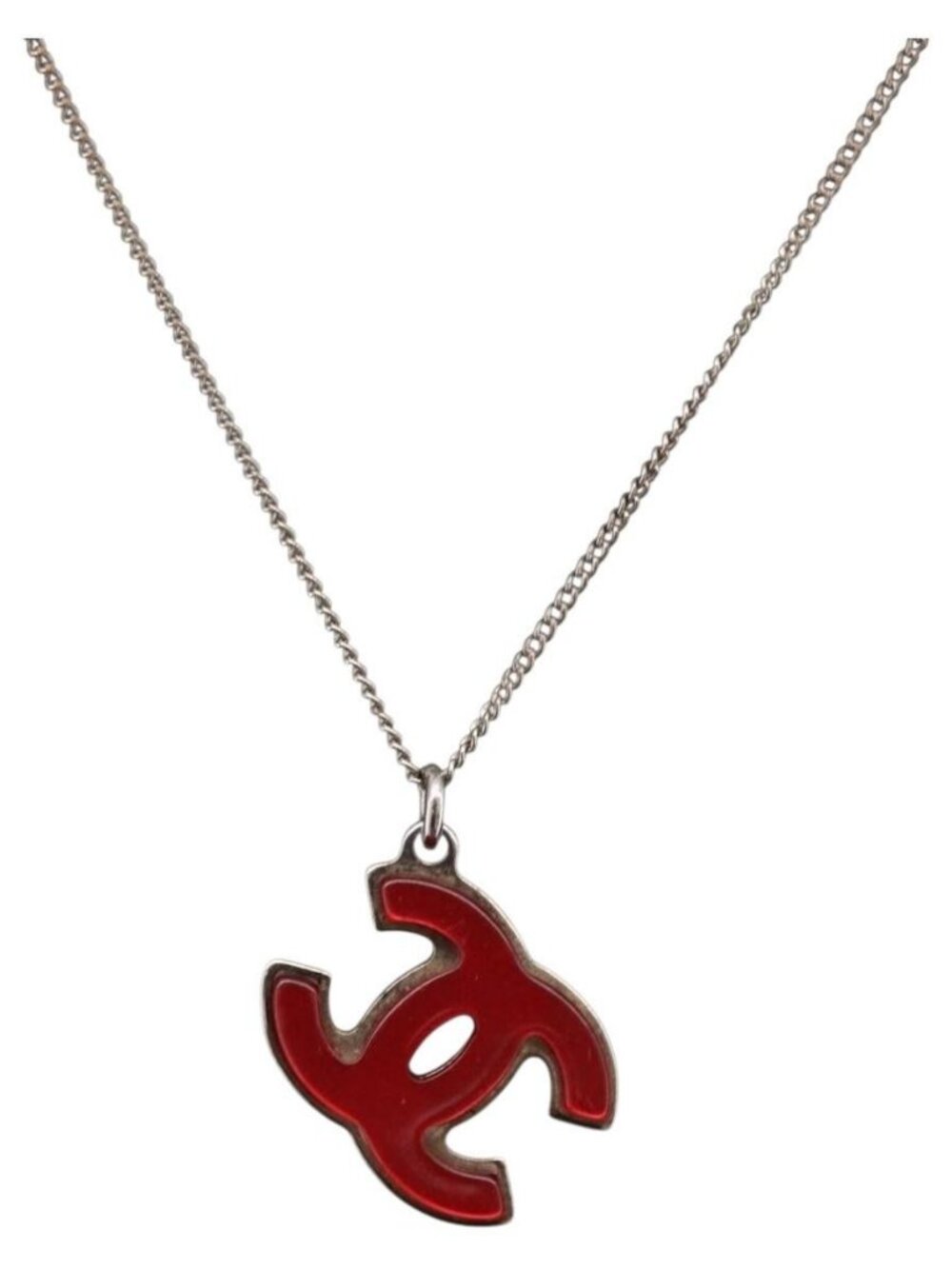 CHANEL COCO Mark Necklace metal Silver tone CC Auth 182942M
